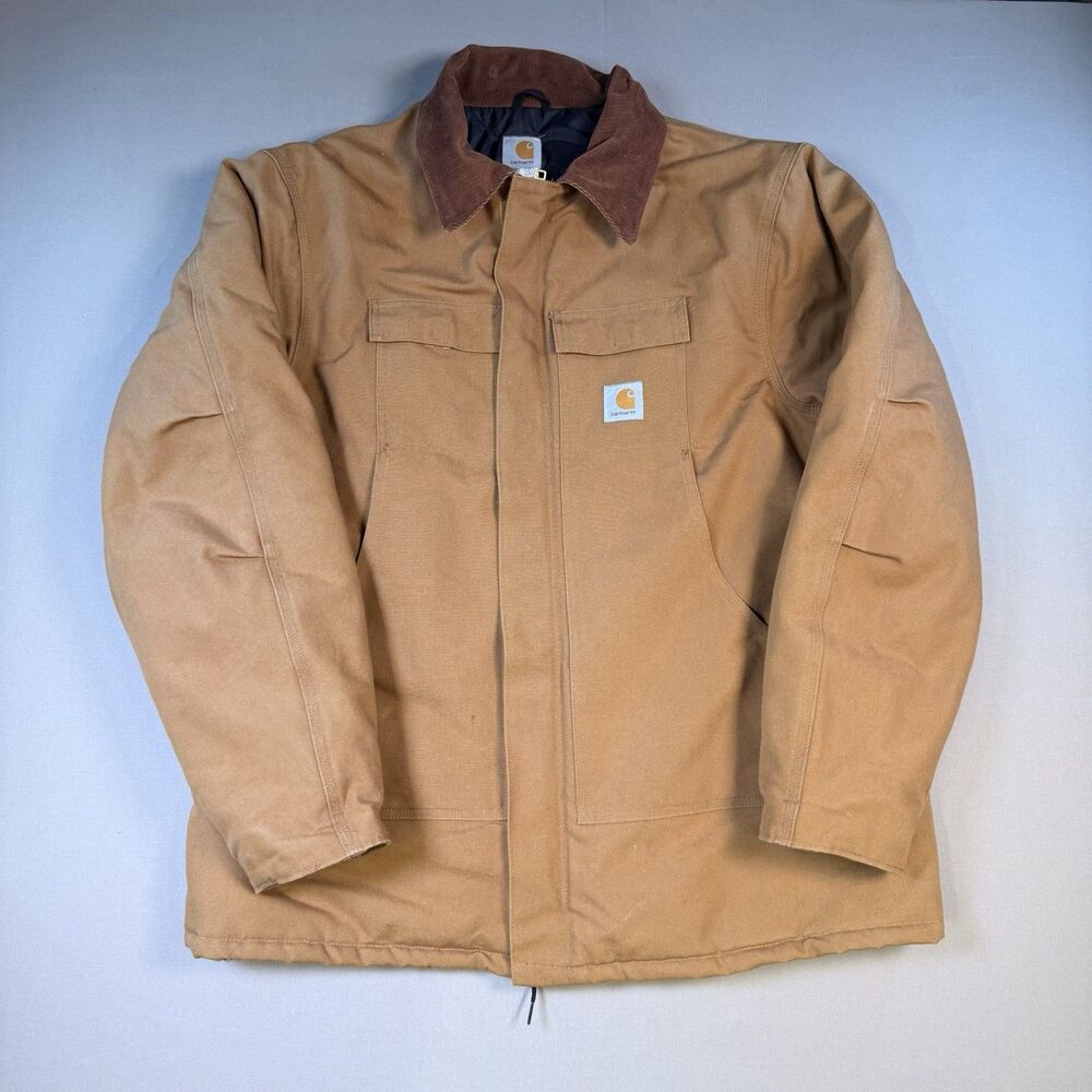 Vintage Carhartt C51 BRN Duck Work Coat 2XL Tall Quilted Lined Union Made USA